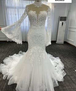 BE003 Front Long Sleeve Mermaid Wedding Gown