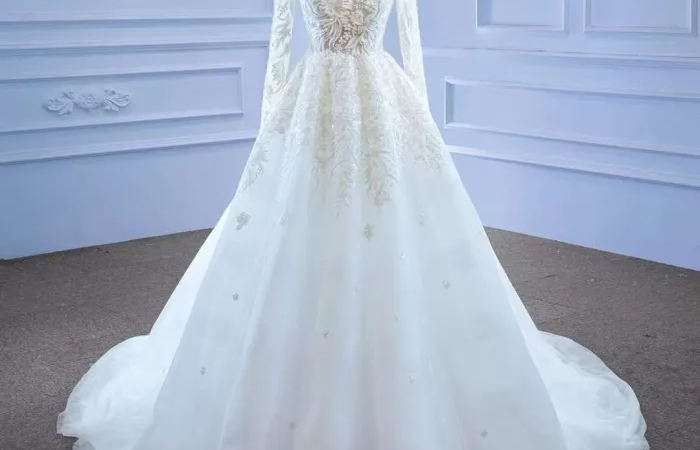 BE078 Front Long Sleeve A-Line Wedding Dress