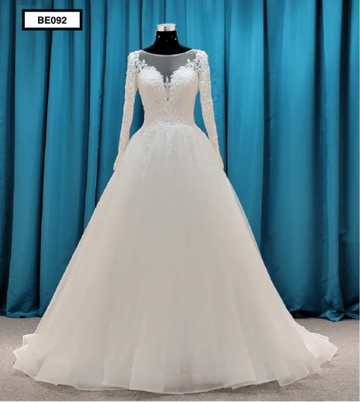 BE092 Front Long Sleeve A-Line Wedding Gown